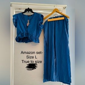 Women’s 2 piece pant set, crop top and pants with side slit